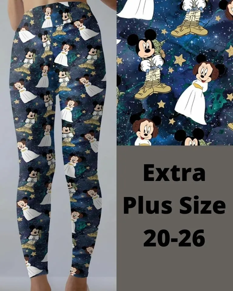 Mickey Minnie Mouse Star Wars Leia Yoda Women's Leggings TC Ext. Plus Size  20-26