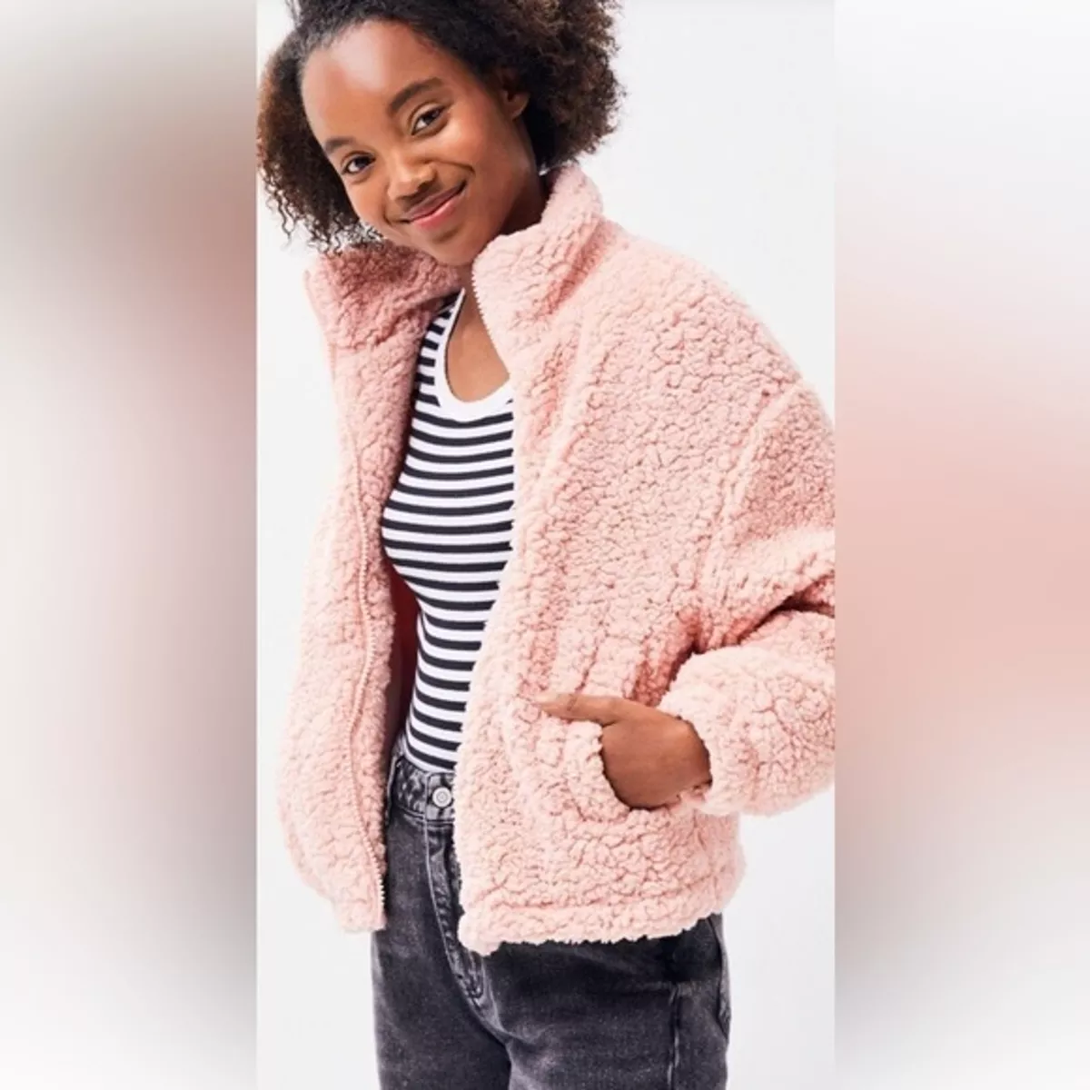 Ladies pink Urban Outfitters Sherpa jacket Medium eBay