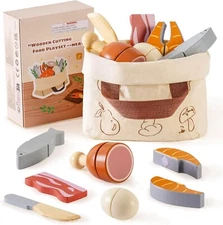 Robud Toddlers Wooden Realistic Cutting Food Toy Pretend Kids Play Kitchen Toys