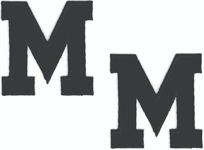 Black Block letter M Patch Embroidered Cut out Iron on Sew on Lot of 2 (1 7/8'')