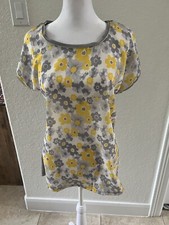 Women s Summer Floral Blouse, Fig Brand, Round Neck, Cap Sleeves, Size M