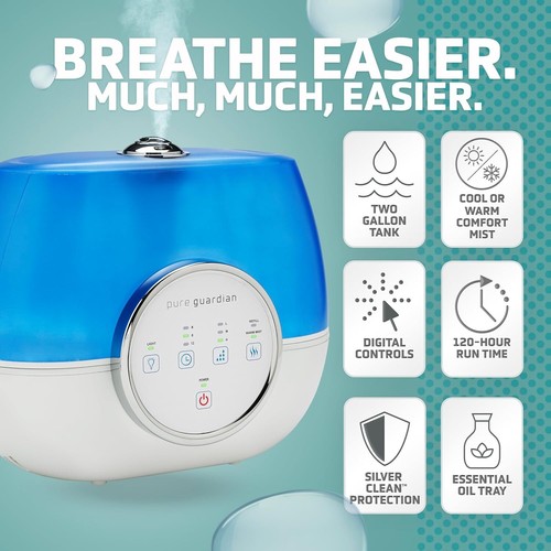 PureGuardian 2-Gallon Humidifier: Warm & Cool Mist, Night Light & Auto Shut-Off - Picture 6 of 11