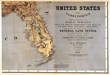 1878 Map of Florida Indian Military Rail Roads Canals Wall Art Poster Print
