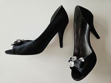 Nine West D'Orsay Black Gemstone Satin Heels Size 7.5 Vintage Style