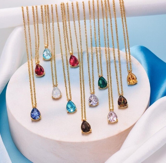 Unique Birthstone Necklace, Waterdrop Gemstone Pendant, Dainty Design Jewellery