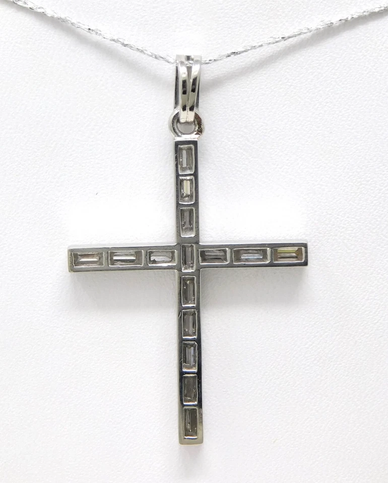 Platinum Baguette Diamond ≈ 1-5/8" x 1" Cross Motif Pendant B6444 - Image 3 of 4