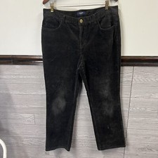 Women’s Chaps Petite Black Corduroy Pants 14P Pockets Straight Stretch Very Soft