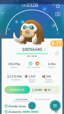 Pokemon Trade GO - Mamoswine Level 40 Ancient Power & 3Moves for PVP Master