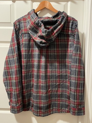 LL Bean Women’s Flannel Jacket Hoodie Full Zip Plaid Shacket Sz XL - Picture 4 of 24