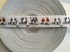 Beagle Bulldog Lab dog Grosgrain ribbon BTY 7/8" FacesGray
