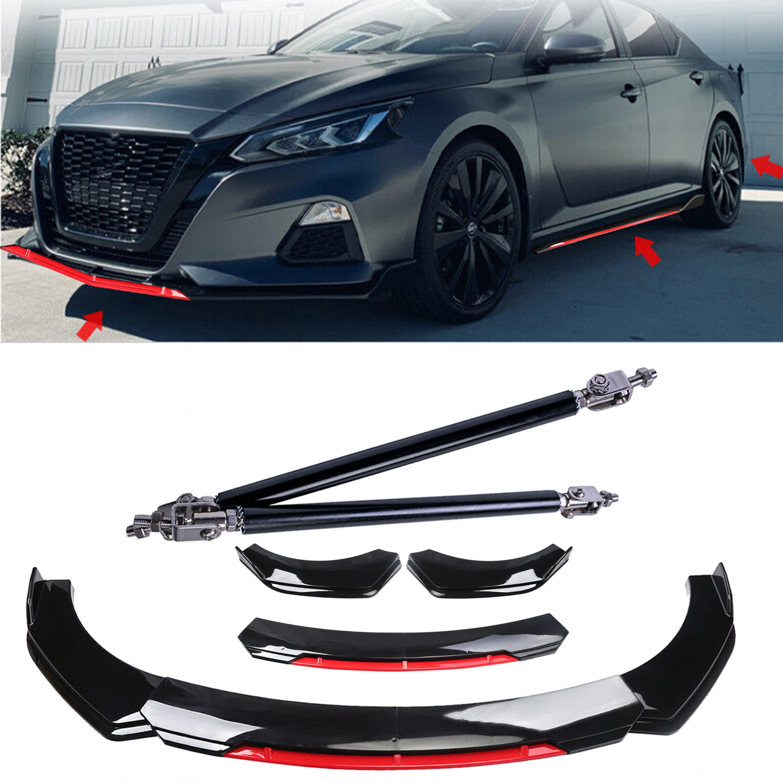 2019-2021 Nissan Altima Glossy Front Bumper Lip Chin Splitter with Strut Rods