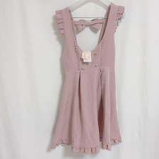 LIZLISA Pink Sleeveless Dress with Rhinestone Buttons and Back Ribbon Japan