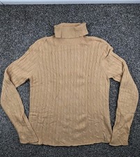 Vintage Polo Ralph Lauren Sweater Cable Knit Turtleneck Beige Tan Womens XL