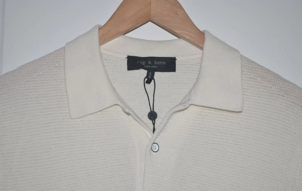 Camisa Polo Rag & Bone Harvey Tejido Algodón Hombres Mediana Marfil Manga Corta Diseñador Foto 2 de 4