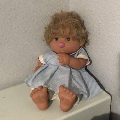 VTG Vicma Bambo Thumb Sucking Baby Doll 1980s Girl Blonde 20  Blue Dress Bloomer