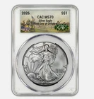 2026 American Silver Eagle CAC MS70 First Day Delivery 250th Battlefield Label