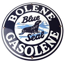 Vintage Bolene Gasoline Porcelain Sign - Gas Service Station Blue Seal Sign