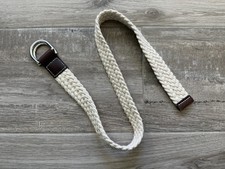 Gap Kids Ivory Cotton Braided Belt. Leather trim. Silver D Ring. Size S/M 30.5  