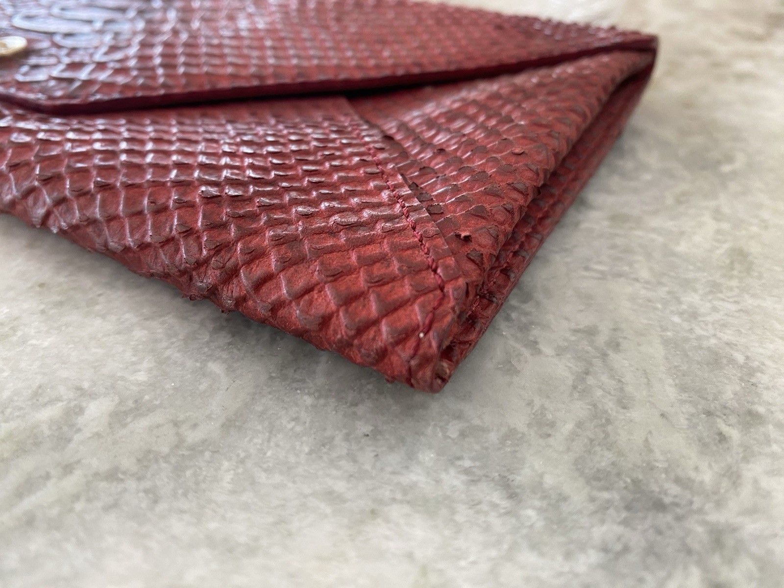 ABAS Red Reptile Python Embossed Genuine Leather … - image 5