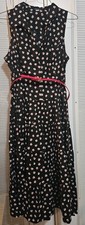 Tommy Hilfiger Women's Sleeveless Black Floral Midi Dress With Red Belt Size 12