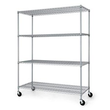 Silver 4-Tier Steel Heavy Duty Garage Storage Shelving Unit with Wheels (60 in.