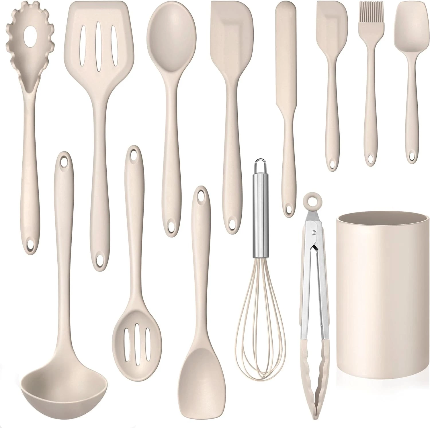 LIANYU 14 Pcs Kitchen Utensils Set with 13.07 x 4.65 x 4.61 inches, Khaki