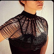 Black Beaded Layered Cape: Bridal Fringe Shrug