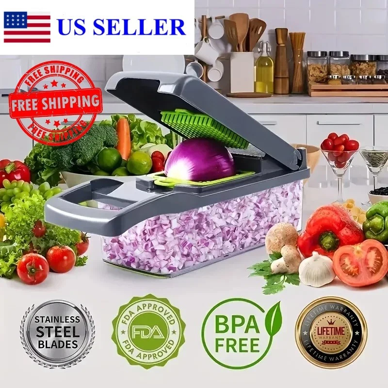 Vegetable Chopper, 14-in-1 Mandoline Slicer, Multifunctional Veggie Chopper, ...