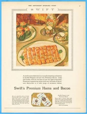 1928 Swift & Co Premium Ham Sliced Bacon Antique 1920s Kitchen Decor Meat Ad