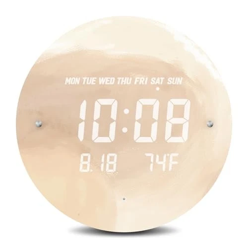 Reloj de Pared Digital Luna con Temperatura/Hora/Fecha, 12"" Moderno LED Amarillo Foto 2 de 4