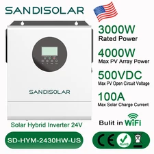 SANDISOLAR 3000W Solar Hybrid Inverter 24V DC to 110V AC 100A MPPT Controller