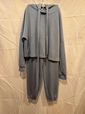 Light Blue Women's Sweatsuit Set Hoodie Pants, Elastic Waist, Drawstring S