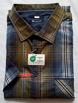 Reward Herren Hemd 2XL, 3XL Baumwolle 55% Kragen kurzarm blau khaki kariert NEU
