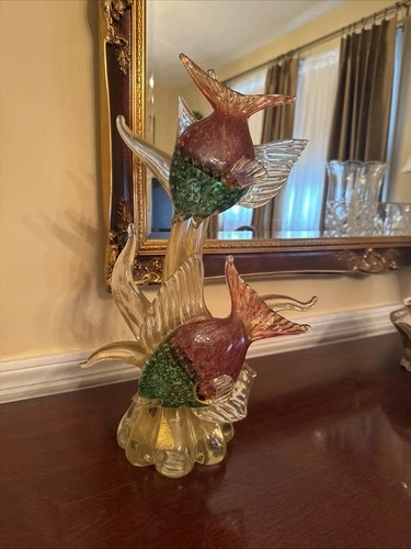 Large Murano Blown Glass MCM Seguso Barbini Barovier ? Double Fish Figurine Gold