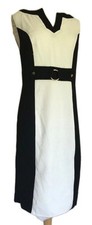 Ann Taylor Mod Office Dress White Black 4 Tunic Chic Sheath Gold Colorblock