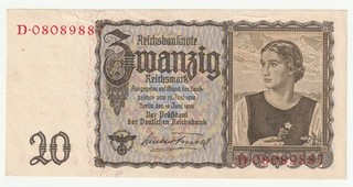 20 Reichsmark 1939 Reichsbanknote.