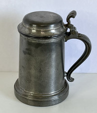 Vintage Pewter Lidded Tankard Stein Pint with Glass Bottom Faintly Engraved