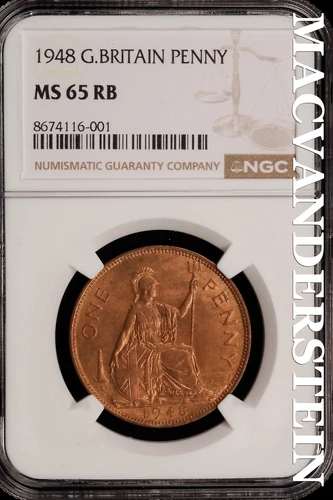 Great Britain: 1948 One Penny - NGC MS 65 RB - Brilliant Uncirculated  #SLi358
