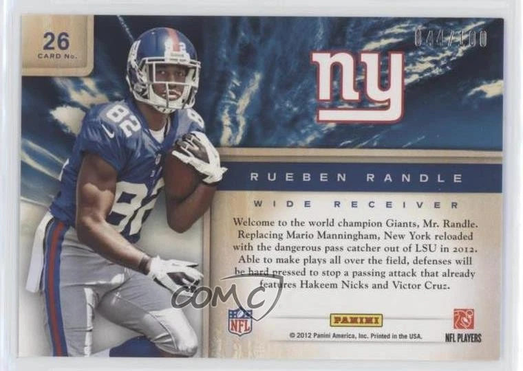 2012 Playoff Prestige Draft City Destinations Holokote Rueben Randle Rookie RC - Image 2 of 2