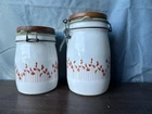 Vintage Wheaton Milk Glass Canisters With Red Orange Flowers