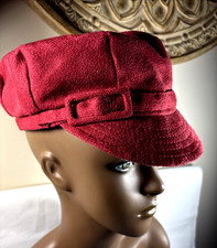 Women's Suede Flat Top Newsboy / Cadet Cap Soft Brim One Size Burgundy Red    55