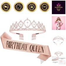 Stunning Rhinestone Tiara  Adjustable 'Birthday Queen' Sash for Any Celebration