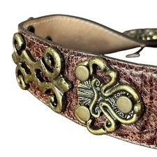Vintage Leather Belt with Heavy Brass Embellishments Boho Bohemian Festival