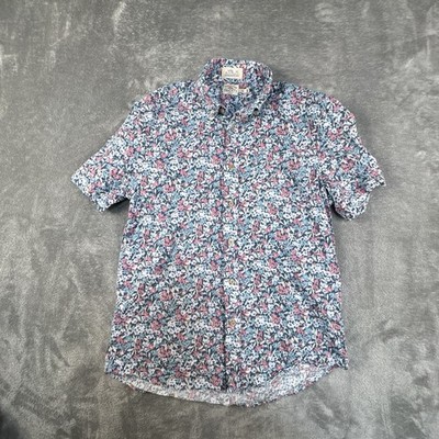 Faherty Breeze Shirt Mens M Floral Linen Tencel Short Sleeve Button Down Beach