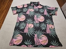 Bad Birdie Golf Polo Shirt Mens XL Palm Moon Leopard Print Performance Stretch