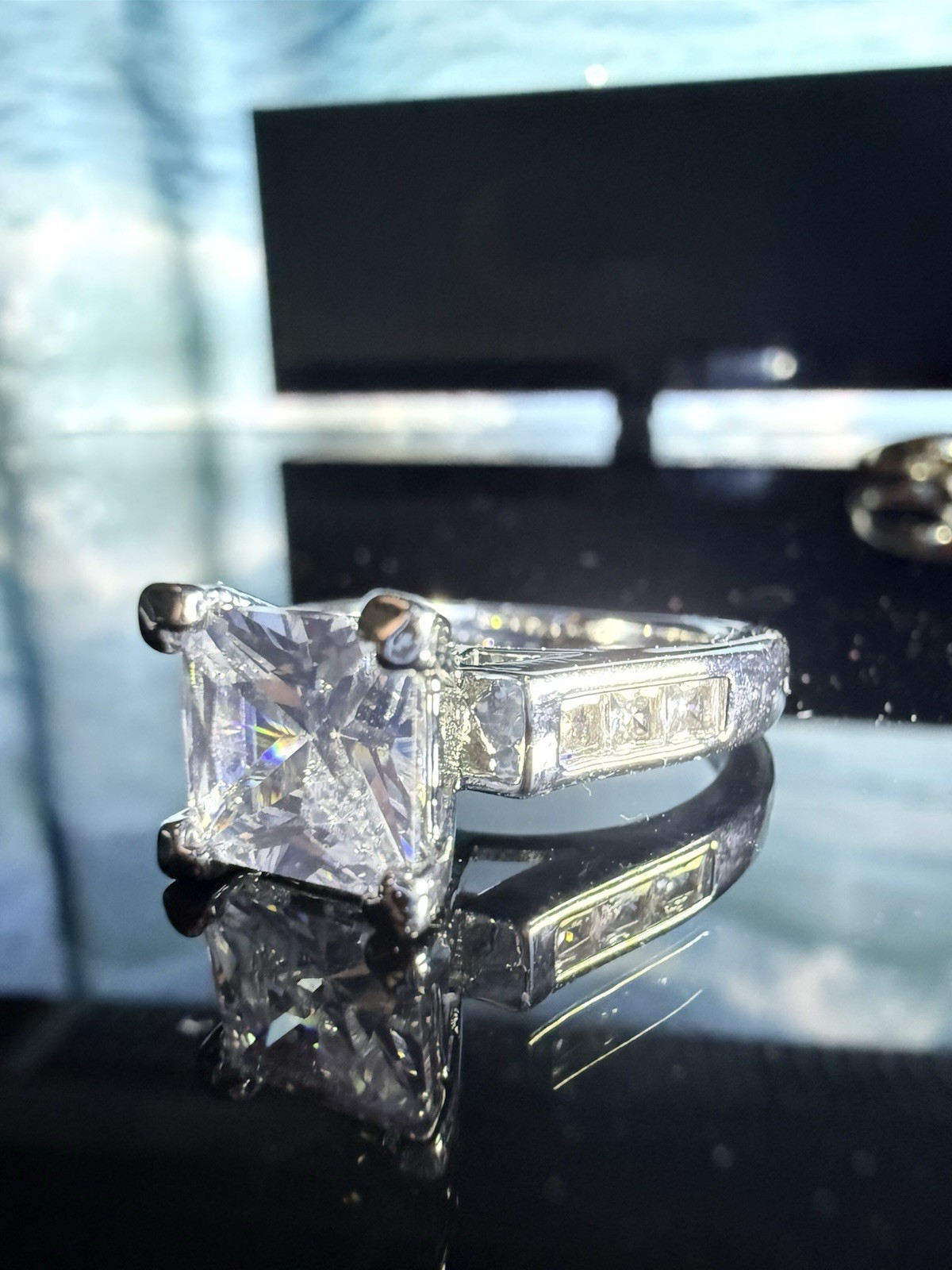 Princess Cut Solitaire Ring Square Clear Stone Ch… - image 8