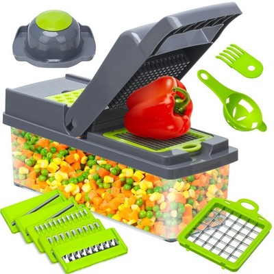 Multifunction Vegetable Chopper, 8 Blades Dicer Cutter, free, Green