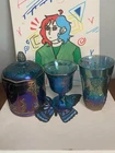 Carnival glass vintage three pieces. crack in cup due to seller shipping issue.