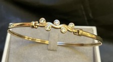 9ct Gold Hinged Bangle With Row Of 5 CZ Stones 4.3G Hallmarked