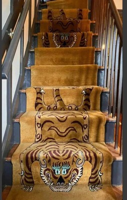 Stairway Runner Rug Tiger Print Design Hand Tufted Woolen Carpet Home Decor Rugs